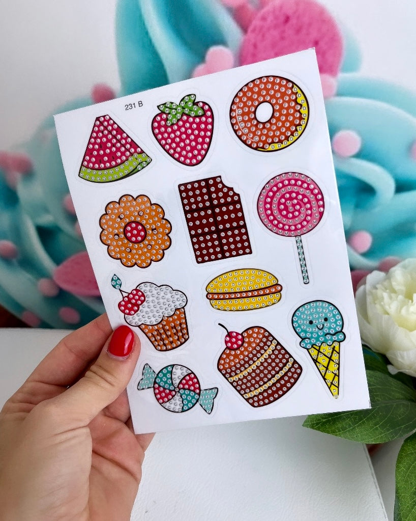 Diamond Painting Sticker Set "Kawaii-Food Party" 44 Stück XXL Set