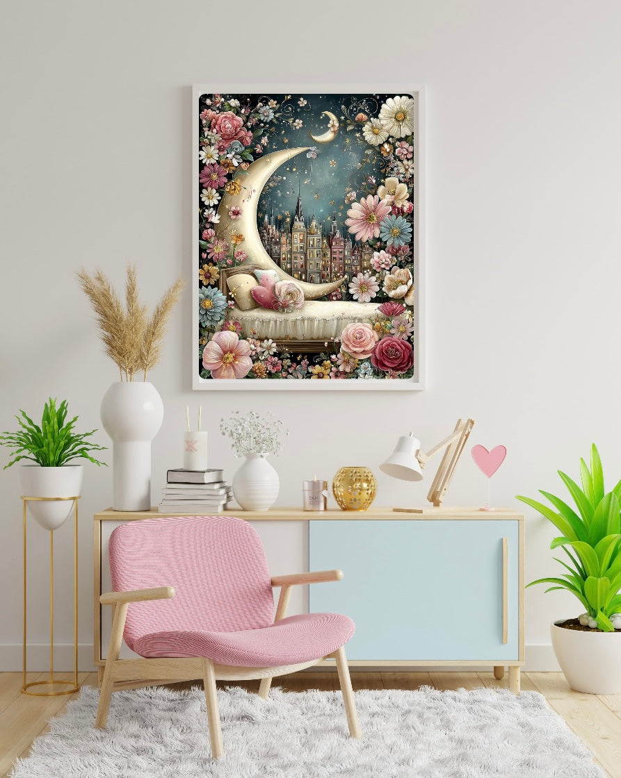 Diamond Painting Bild "Blumenbett in der Nacht" von AI-Artist CleoDora (inkl. Metallic) 50x70cm TSS-909