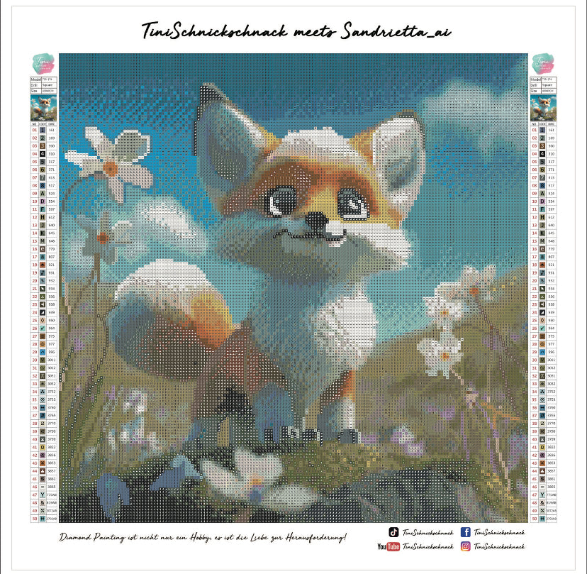 Diamond Painting Bild Fuchs "Fietje" von AI-Artist Sandrietta_ai (40x40cm) eckige Steine TSS-174