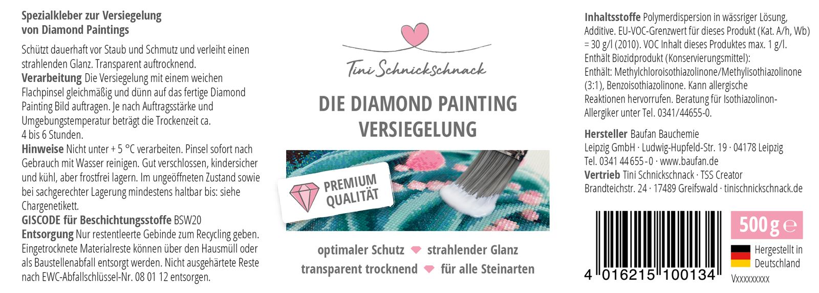 TiniSchnickschnack Original Diamond Painting Finish  "Versiegelung" 500ml (Made in Germany)