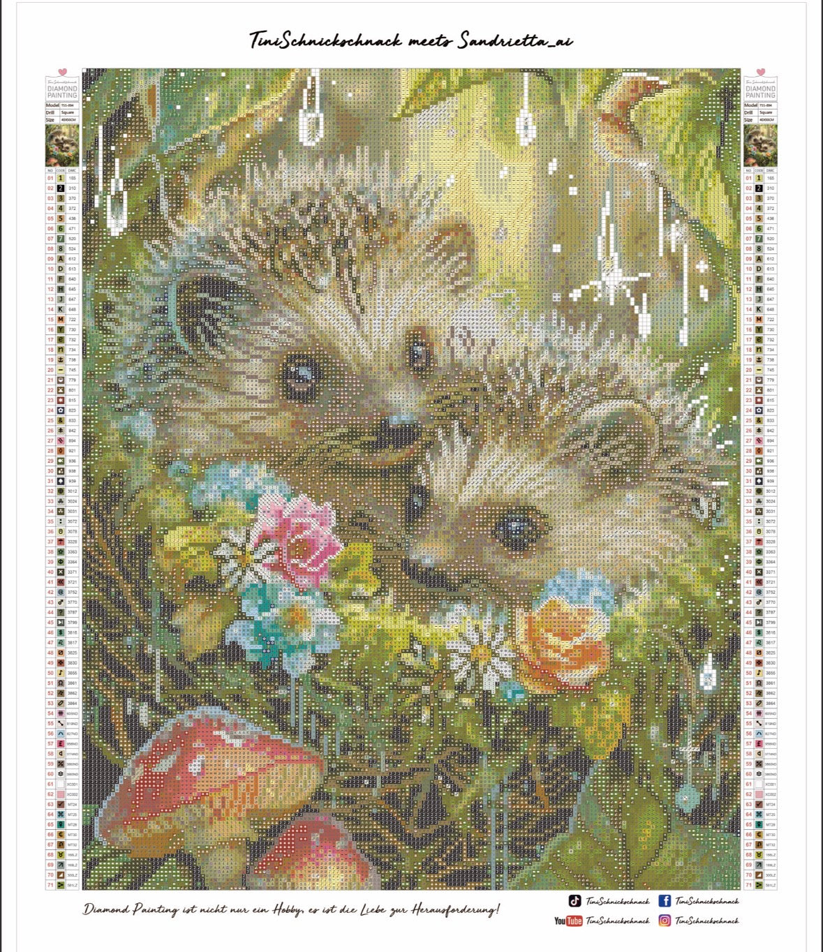 Diamond Painting Bild "Kuscheliges Igelnest" von AI-Artist Sandrietta_ai (Sondersteine-Special) 40x50cm TSS-894