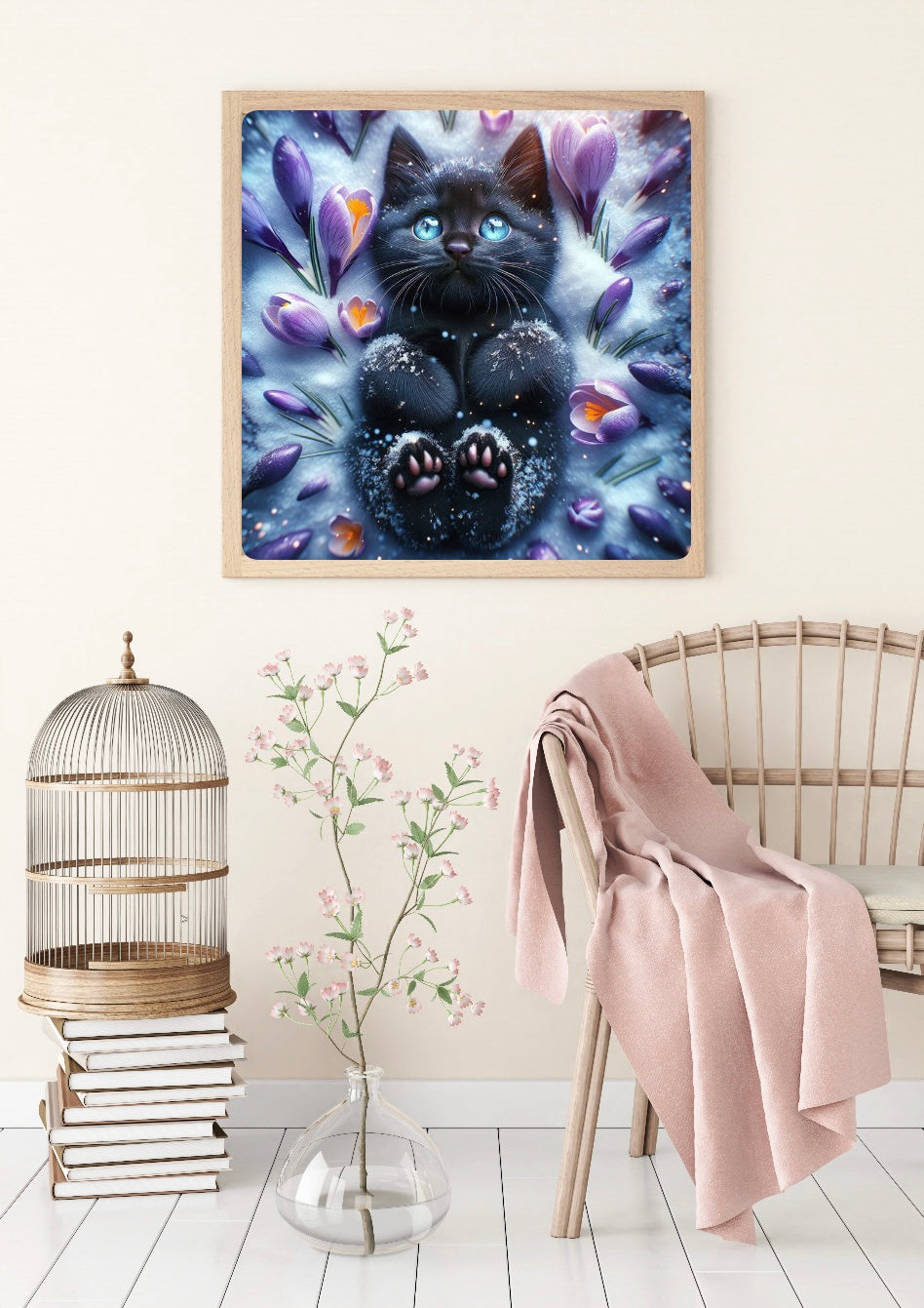 Diamond Painting Bild Katze "Pfötchen im Schneegarten" von AI-Artist Lexxy.ai 50x50cm (inkl. Feenstaub) TSS-624