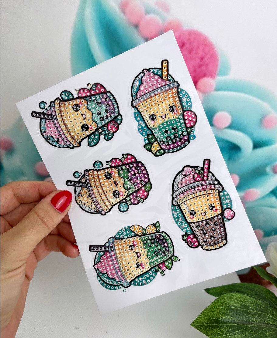 Diamond Painting Sticker Set "Kawaii-Milkshakes" 10 Stück (ST)