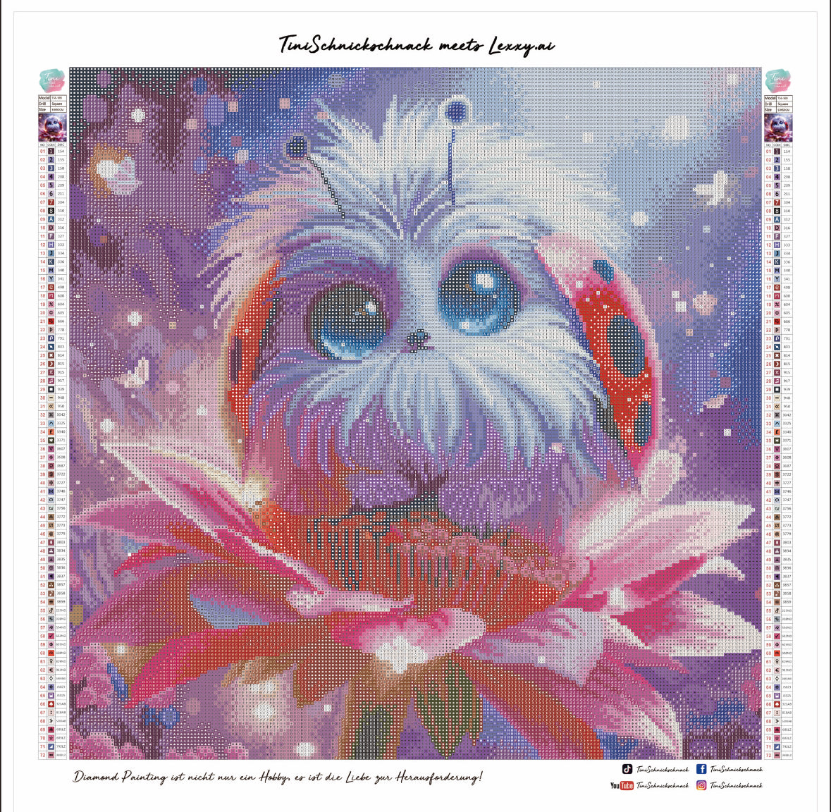 Diamond Painting Bild Marienkäfer „Molli" von AI-Artist Lexxy.ai 50x50cm (inkl. Feenstaub) TSS-565