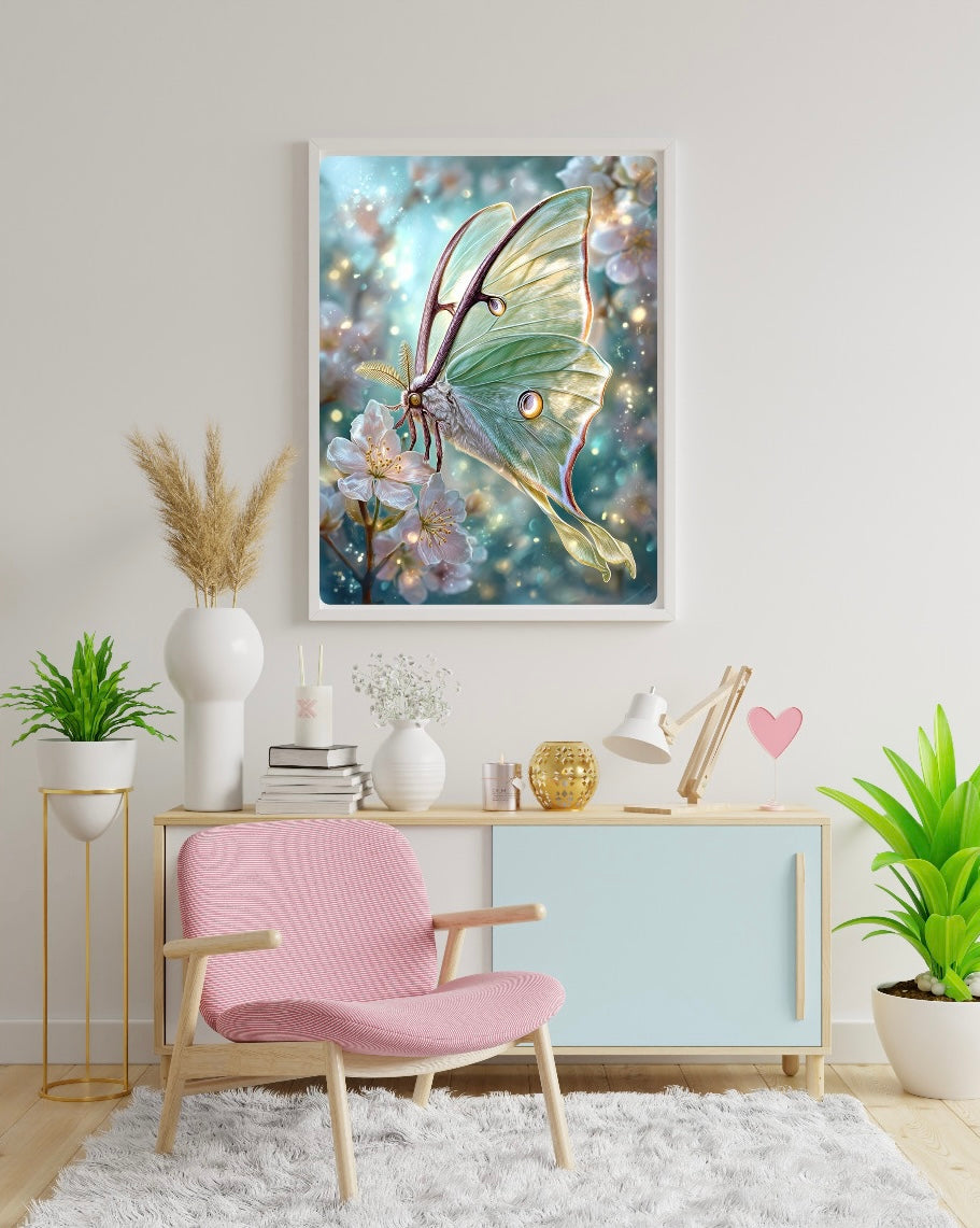 Diamond Painting Bild "Luna Moth - Mondfalter" von AI-Artist Sandrietta_ai (inkl. Feenstaub) 40x50cm TSS-899
