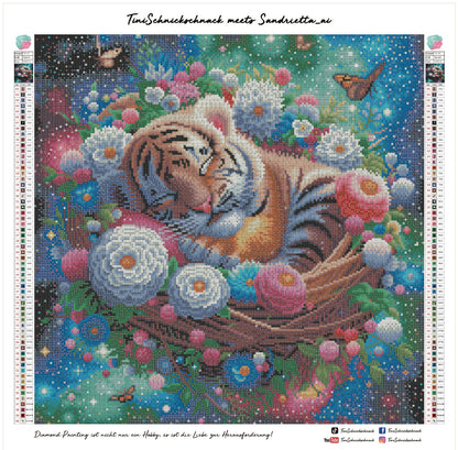 Diamond Painting Bild "Kuschelnest-Tiger" von AI-Artist Sandrietta_ai 50x50cm