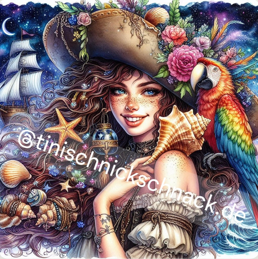 Diamond Painting Bild Piratenbraut "Paula" von AI-Artist Sandrietta.ai 60x60cm (inkl. Fairy Dust) TSS-493