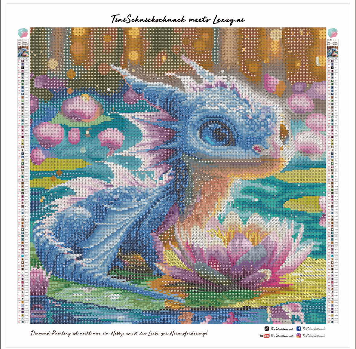 Diamond Painting Bild "Lotusdrache Liora" von AI-Artist Lexxy.ai 50x50cm (inkl. Feenstaub) TSS-623