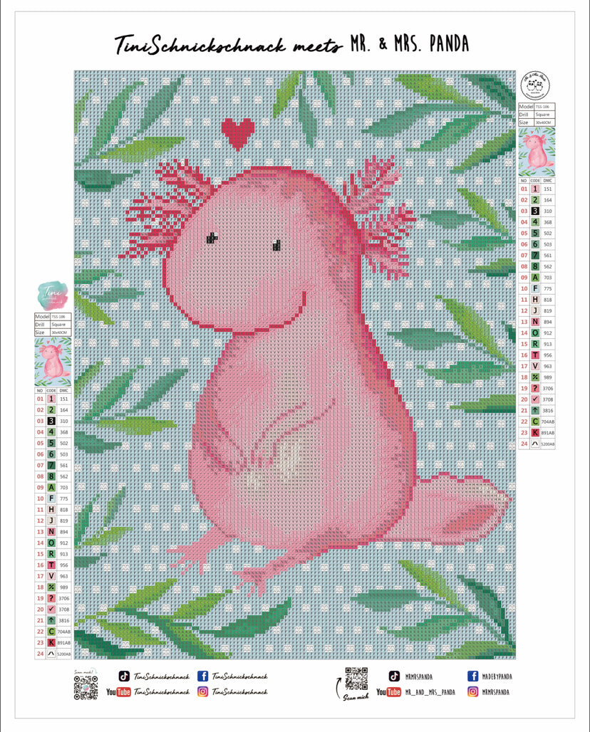 Diamond Painting Bild "Pink-Axolotl" 30x40cm TiniSchnickschnack meets Mr. & Mrs. Panda