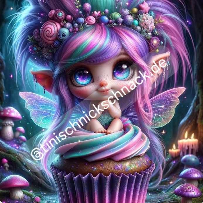 Diamond Painting Bild Trollmädchen "Muffinpie" von AI-Artist Sandrietta_ai 50x50cm (inkl. Metallic)