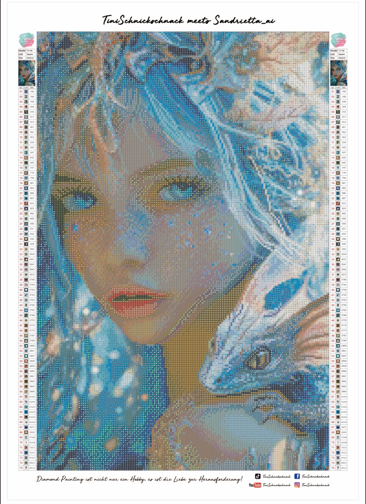 Diamond Painting Bild Drachenmädchen "Lysann" von AI-Artist Sandrietta_ai (inkl. Strass & Feenstaub) 40x60cm TSS-586
