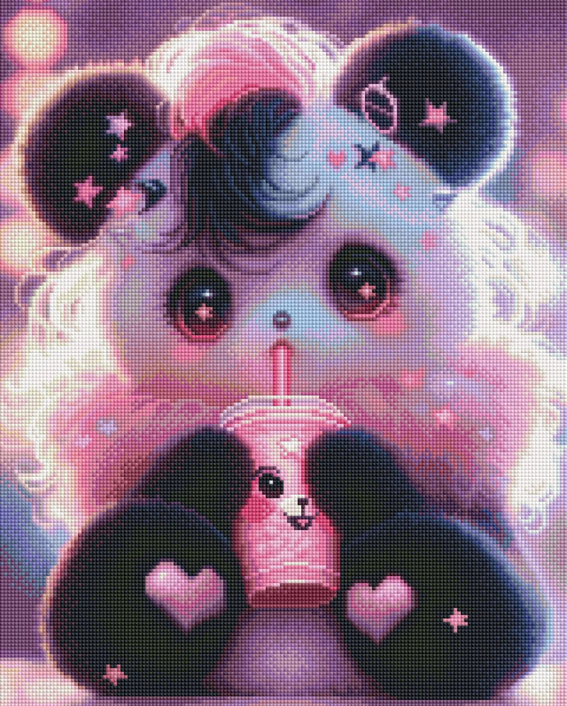 Diamond Painting Bild "Bubble-Tea Panda" von AI-Artist Bex.ai 40x50cm (inkl. AB)