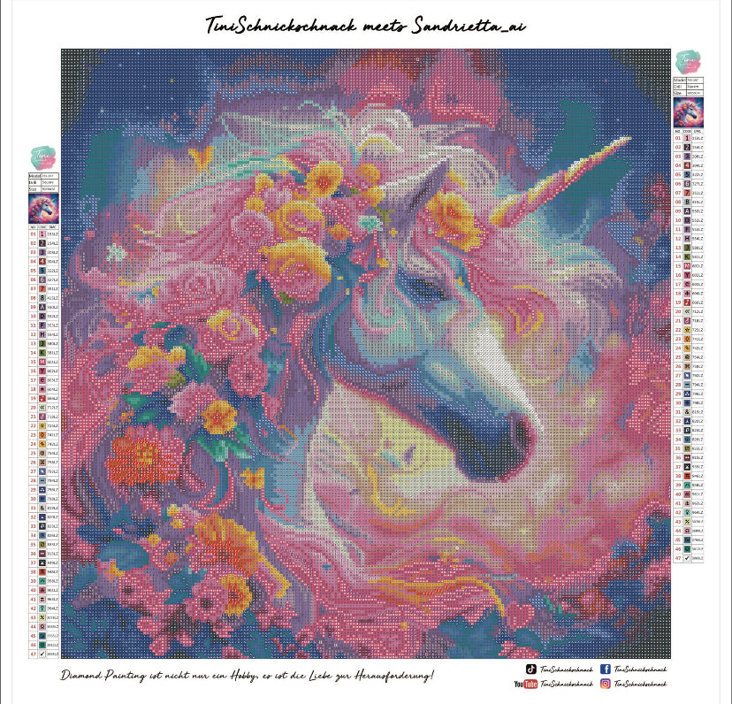 Diamond Painting Bild "Funkel-Einhorn" von AI-Artist Sandrietta_ai 50x50cm (Strasssteine) TSS-197