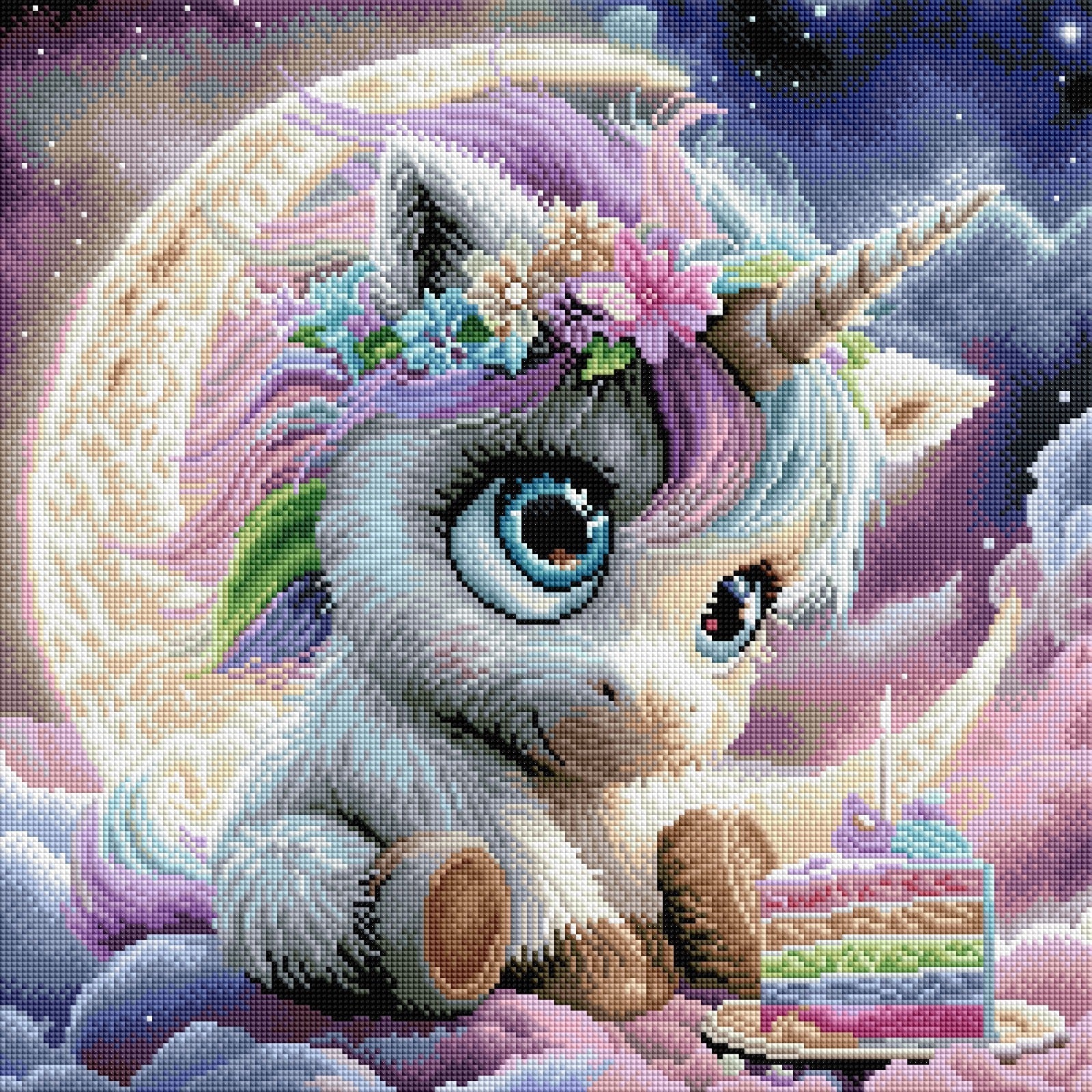 Diamond Painting Bild „Unicorn in Heaven" von AI-Artist Sandrietta.ai 50x50cm (Full Feenstaub) TSS-819