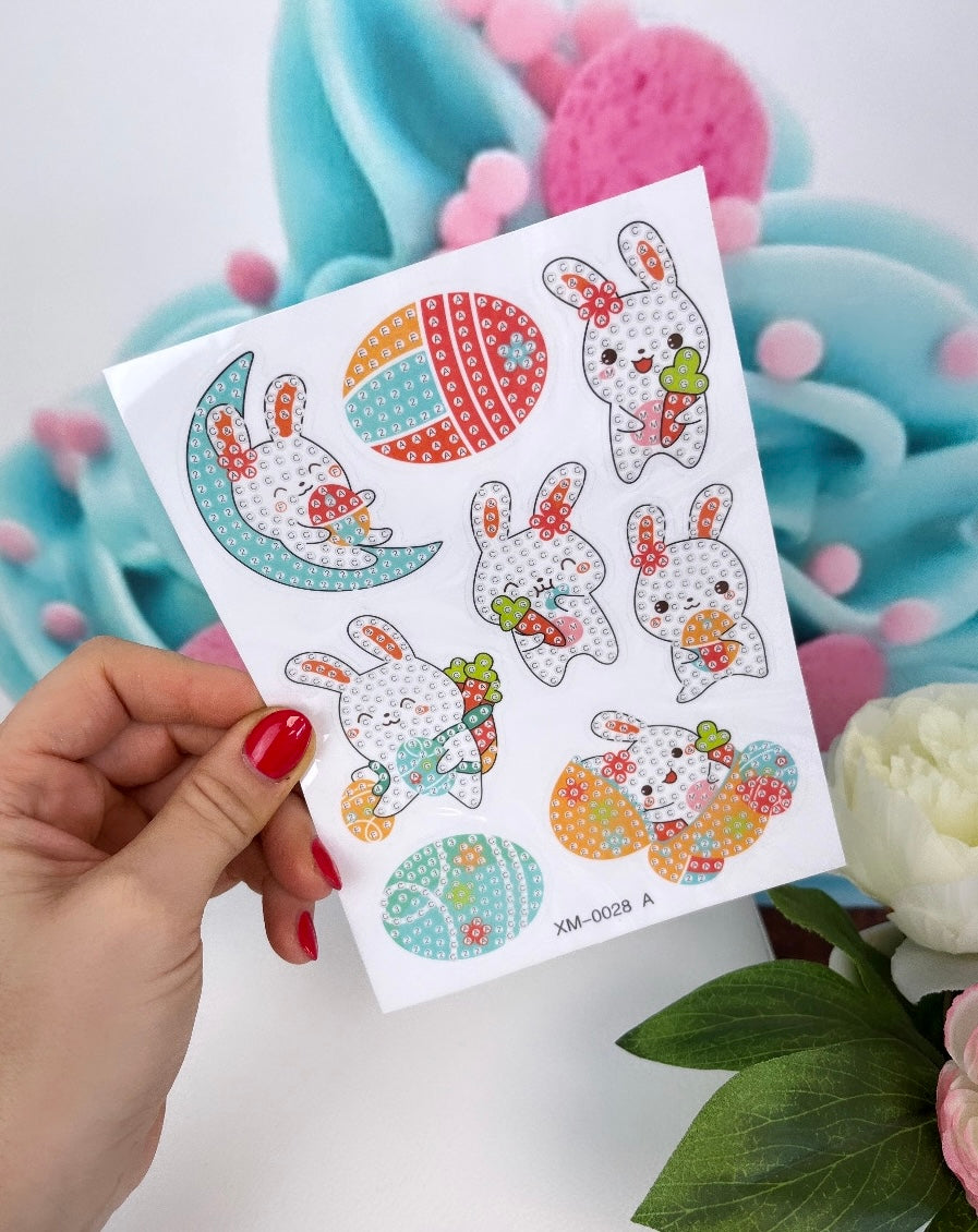 Diamond Painting Oster Sticker Set "White Rabbits" 16 Stück (ST028)