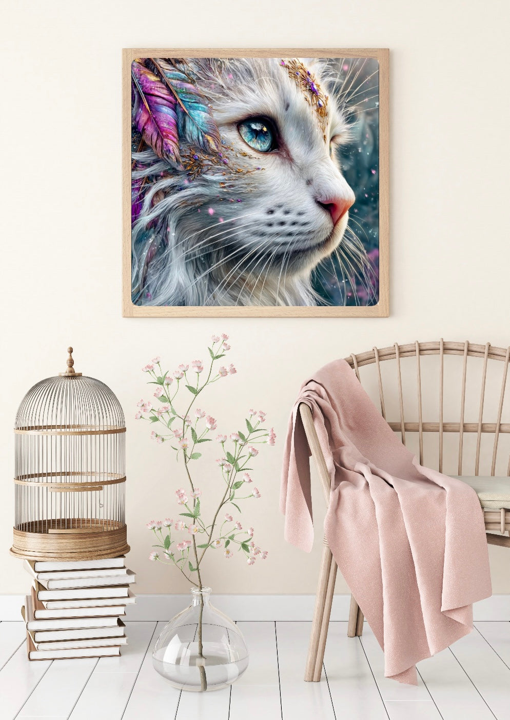 Diamond Painting Bild „White Cat" von AI-Artist Sandrietta.ai 50x50cm (inkl. Metallic) TSS-799