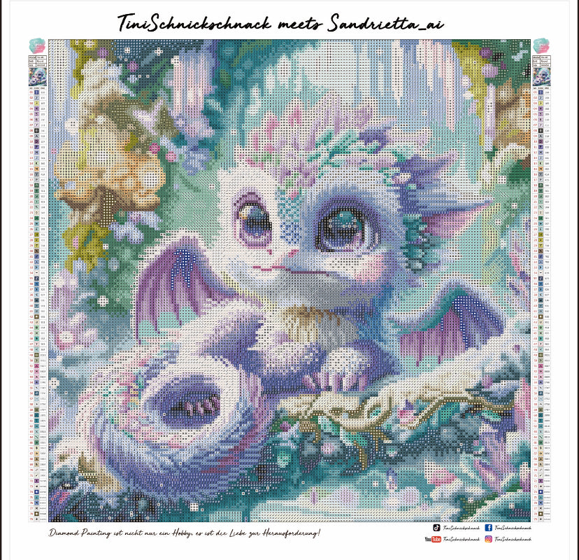 Diamond Painting Bild "Eisdrache" von AI-Artist Sandrietta_ai 50x50cm (inkl. Fairy Dust)