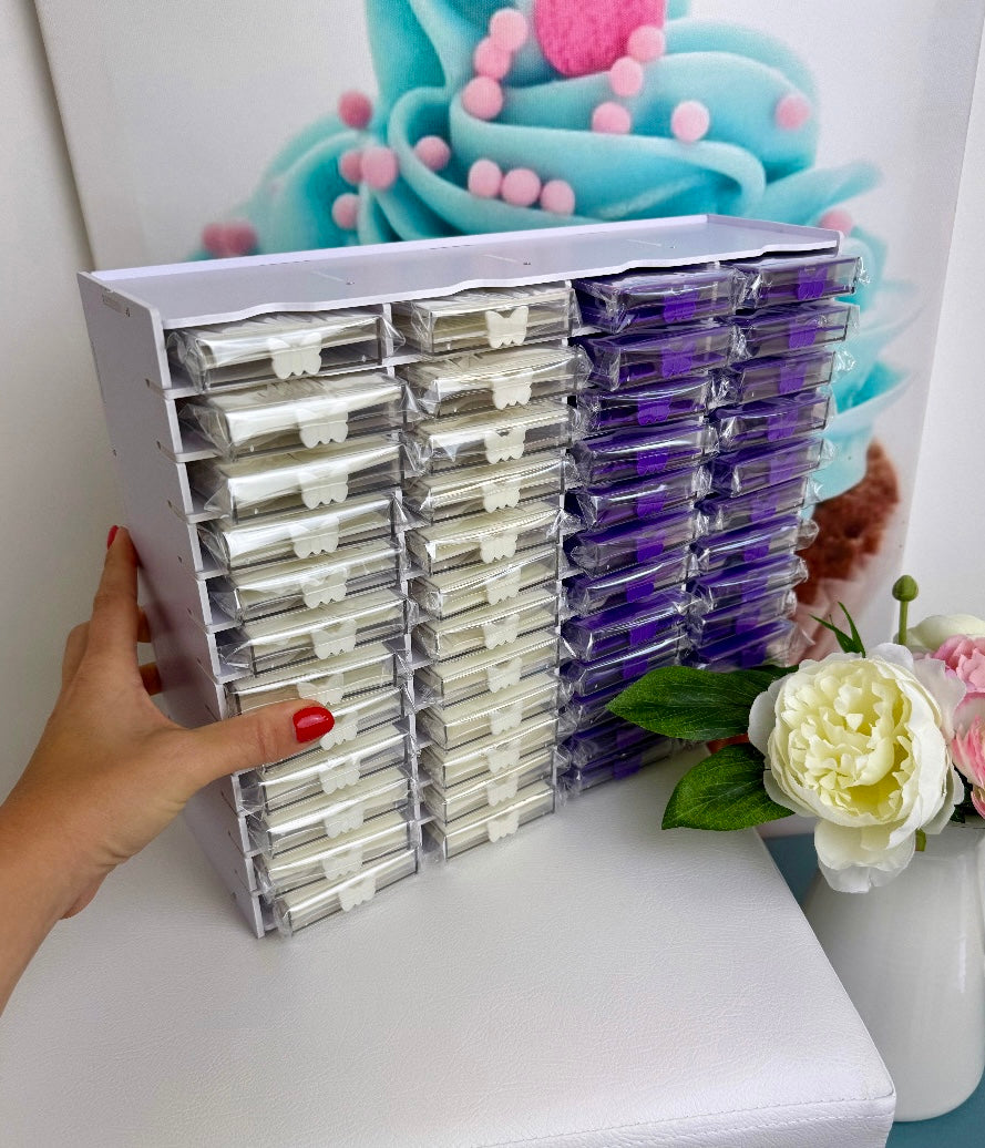 Diamond Painting TiniSchnickschnack Schiffchen Organizer - inkl. 48 Aufbewahrungstrays (weiß / lila)