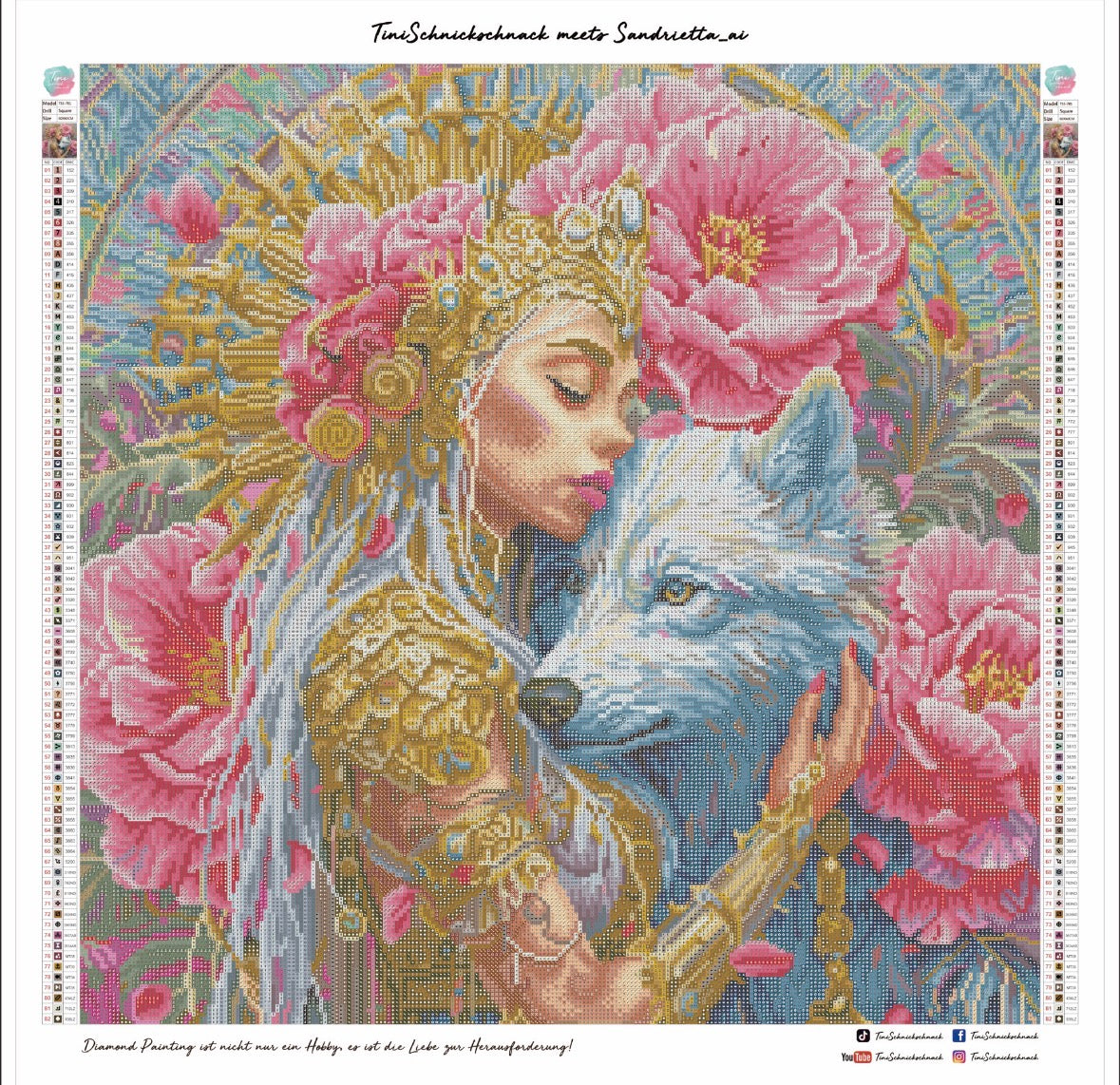 Diamond Painting Bild "Wolfsprinzessin" von AI-Artist Sandrietta_ai 60x60cm (inkl. Feenstaub) TSS-781