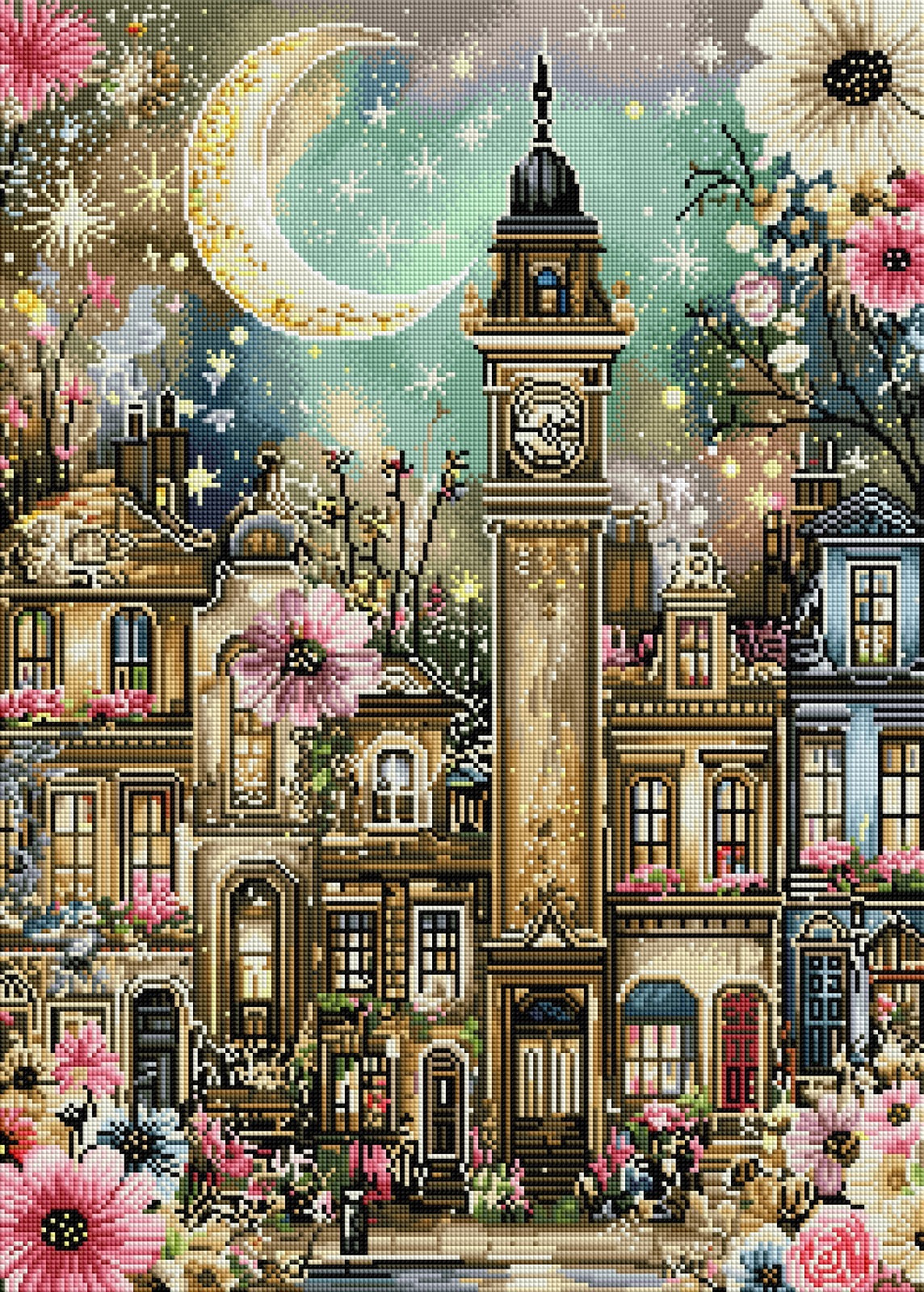 Diamond Painting Bild "Vintage City im Mondschein" von AI-Artist CleoDora (inkl. Feenstaub) 50x70cm TSS-910