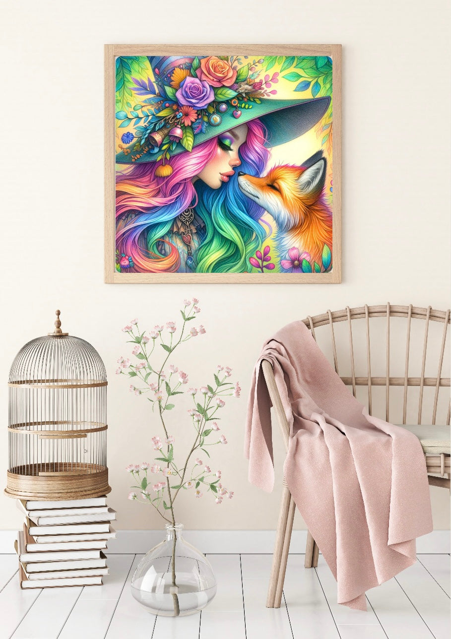 Diamond Painting Bild  „Elli & Fuchs Ede" von AI-Artist Sandrietta.ai 50x50cm (inkl. Fairy Dust) TSS-503