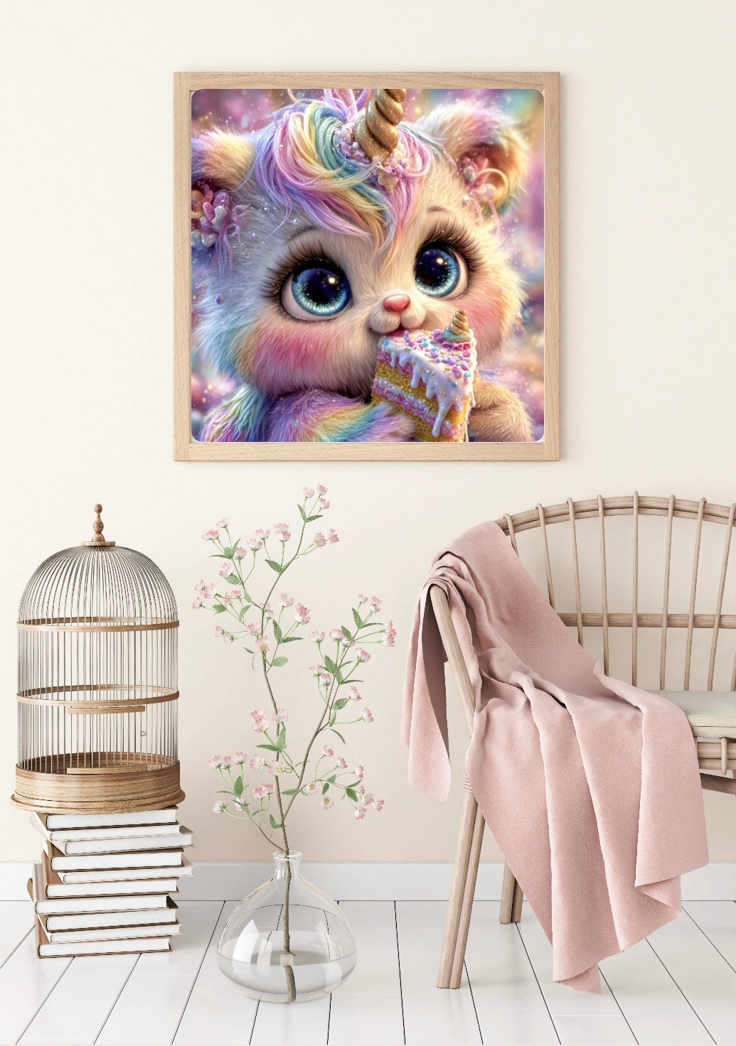 Diamond Painting Bild „Leckermaul Teddycorn" von AI-Artist Sandrietta.ai 50x50cm (Full Feenstaub) TSS-837