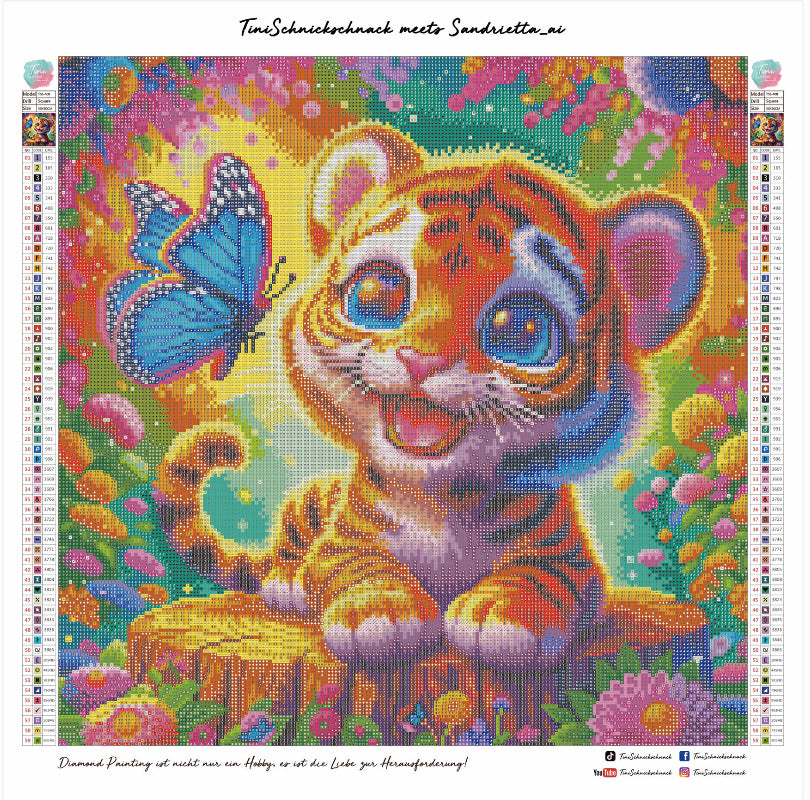 Diamond Painting Bild "Happy Tiger" von AI-Artist Sandrietta.ai 50x50cm (inkl. Fairy Dust)