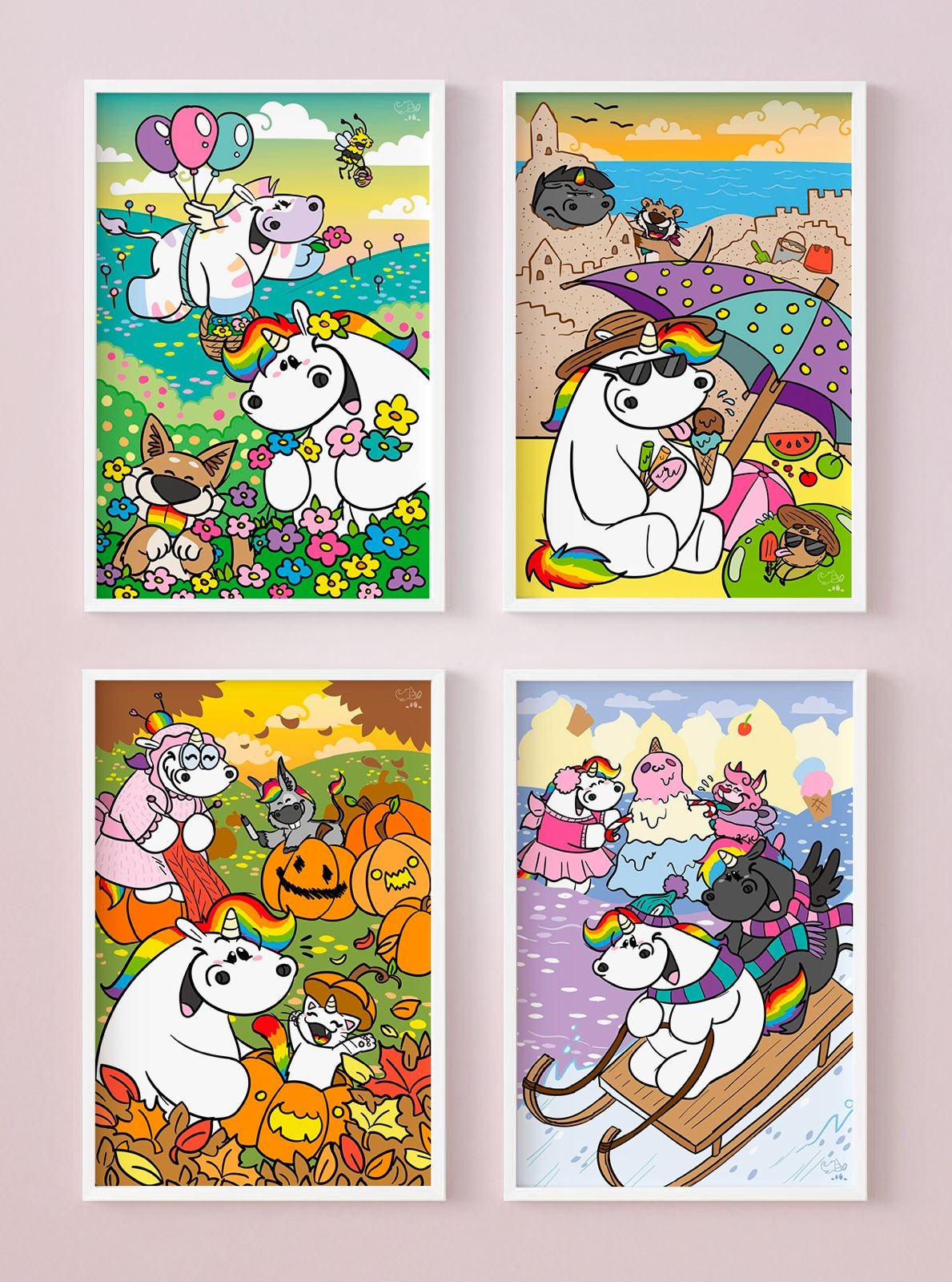 Diamond Painting alle 4 Jahreszeiten Bilder-Bundle von Pummeleinhorn 40x60cm (inkl. Fairy Dust)