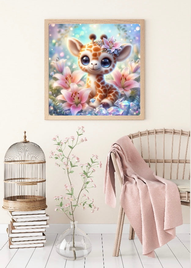 Diamond Painting Bild Giraffe "Flecki" von AI-Artist Sandrietta_ai 50x50cm (inkl. Fairy Dust)