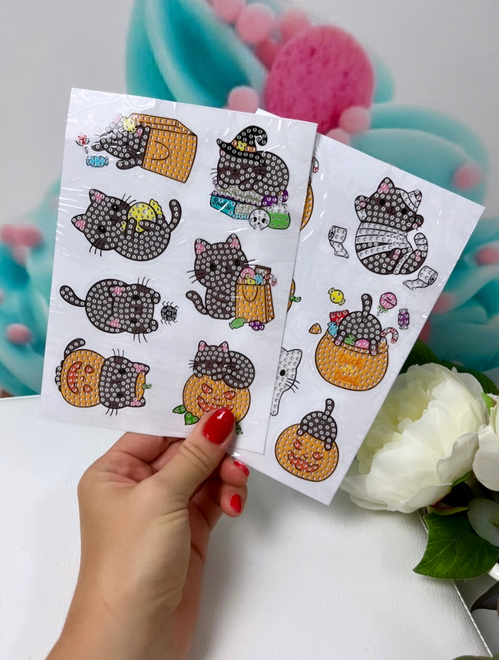 Diamond Painting Sticker "Halloween-Miezen" Stickerset 14 Stk. (ST03)