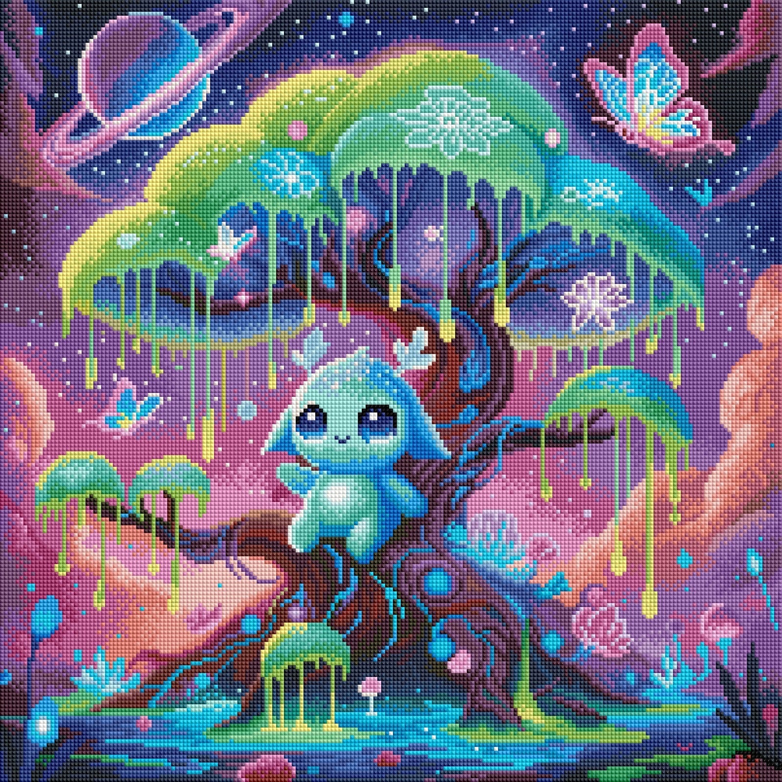 Diamond Painting Bild "Cosmic Alien" von TiniSchnickschnack 50x50cm (inkl. Strass & Neon Stones) TSS-697