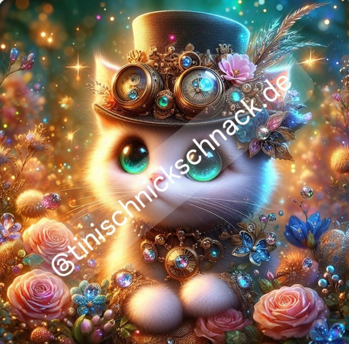 Diamond Painting Bild "Steampunk-Style-Cat" von AI-Artist Lexxy.Ai 50x50cm (inkl. Fairy Dust)