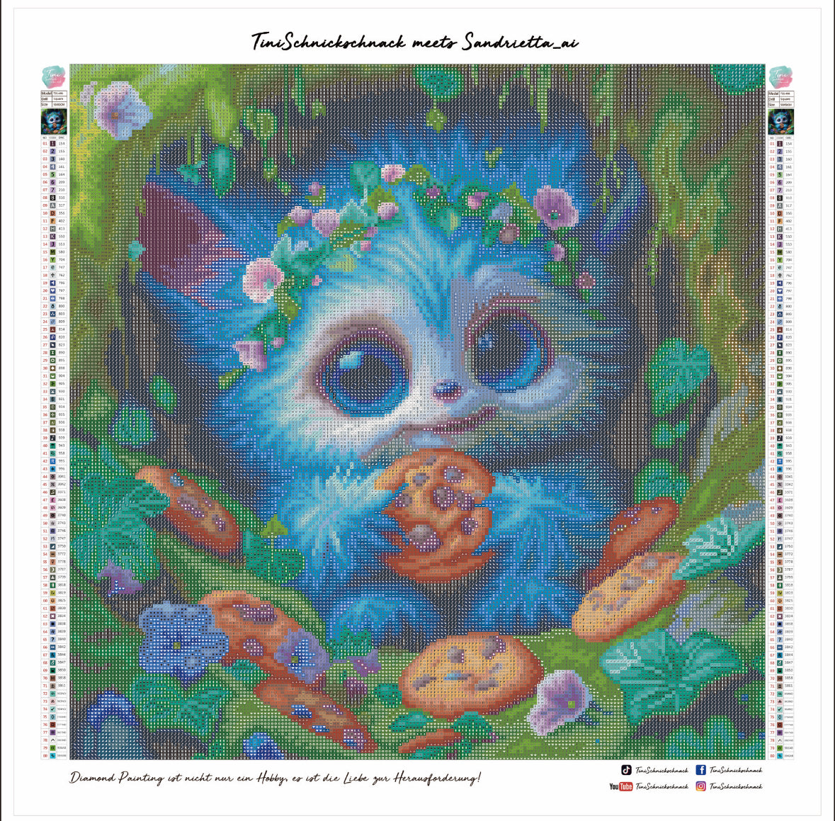Diamond Painting Bild Waldmonster "Kessy Knusperzahn" von AI-Artist Sandrietta.ai 50x50cm (inkl. Fairy Dust)