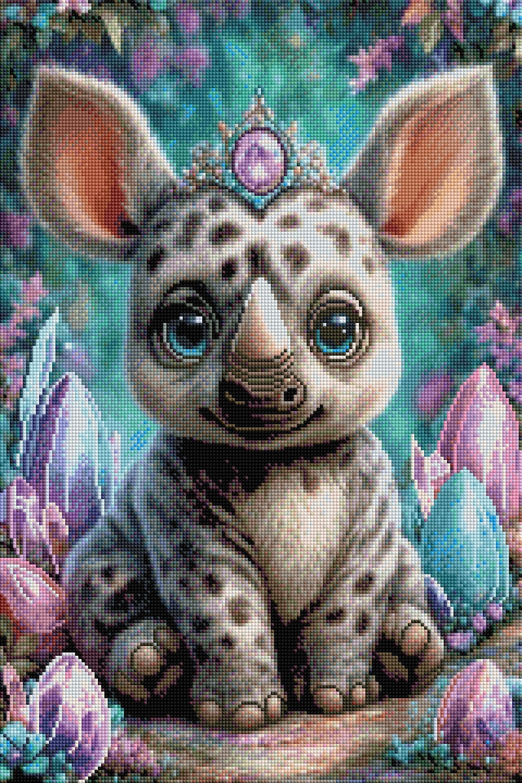 Diamond Painting Bild Nashorn "Opalia" von AI-Artist Sandrietta_ai (inkl. Feenstaub) 40x60cm TSS-726