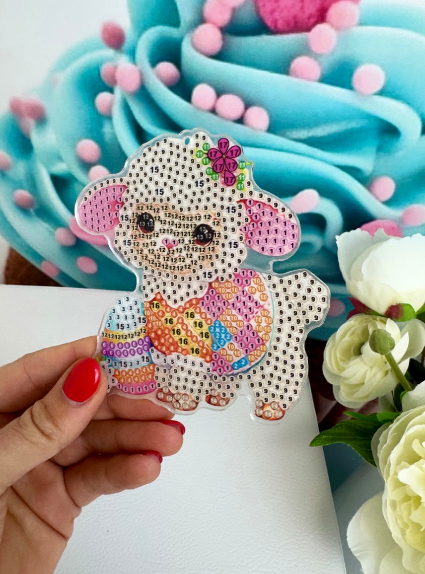 Diamond Painting XL Schlüsselanhänger "Oster-Tierkinder" 6 Stück Anhänger ca 12cm (Set) (AH507)