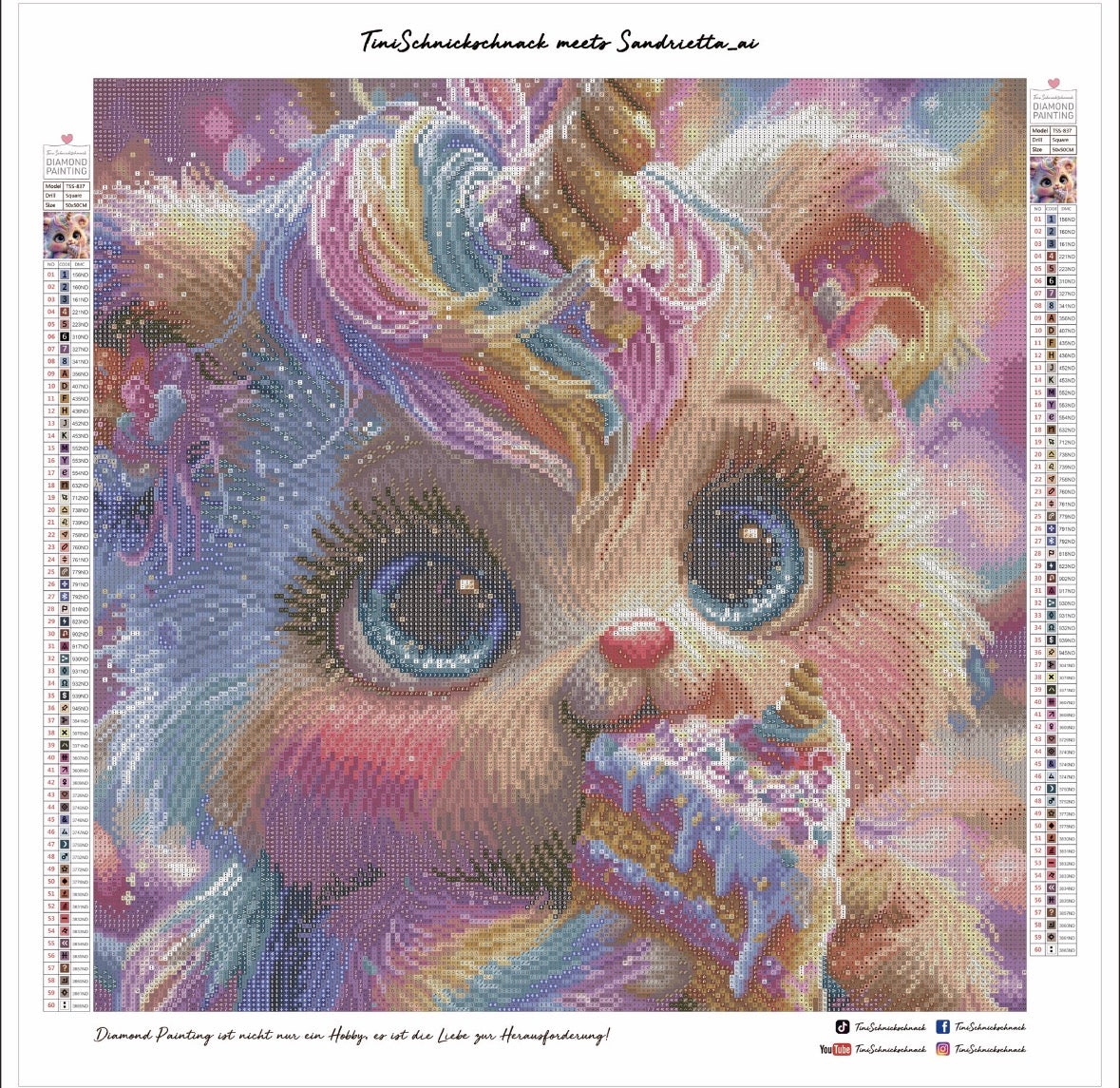 Diamond Painting Bild „Leckermaul Teddycorn" von AI-Artist Sandrietta.ai 50x50cm (Full Feenstaub) TSS-837