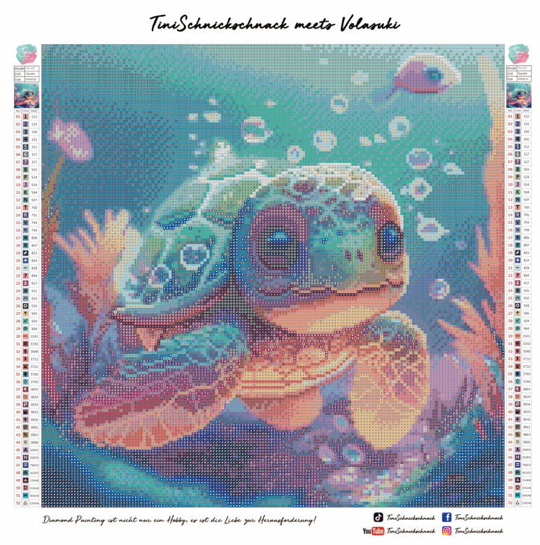 Diamond Painting Bild Schildkröte "Babsi" von AI-Artist Volasuki (40x40cm) eckige Steine (inkl. Fairy Dust)TSS-137