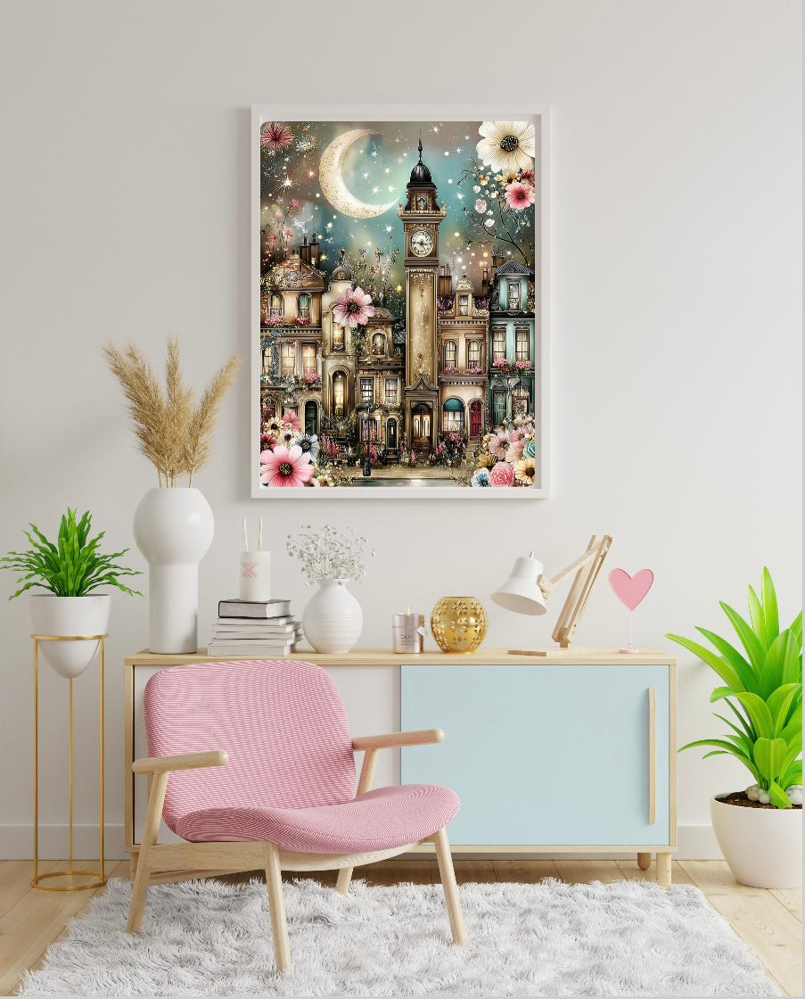 Diamond Painting Bild "Vintage City im Mondschein" von AI-Artist CleoDora (inkl. Feenstaub) 50x70cm TSS-910