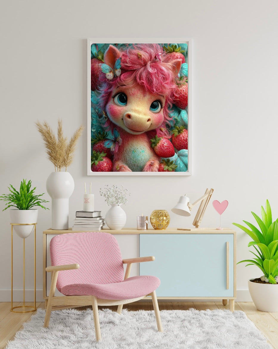 Diamond Painting Bild "Erdbeerpony" von AI-Artist Sandrietta_ai (inkl. Feenstaub) 30x40cm TSS-746