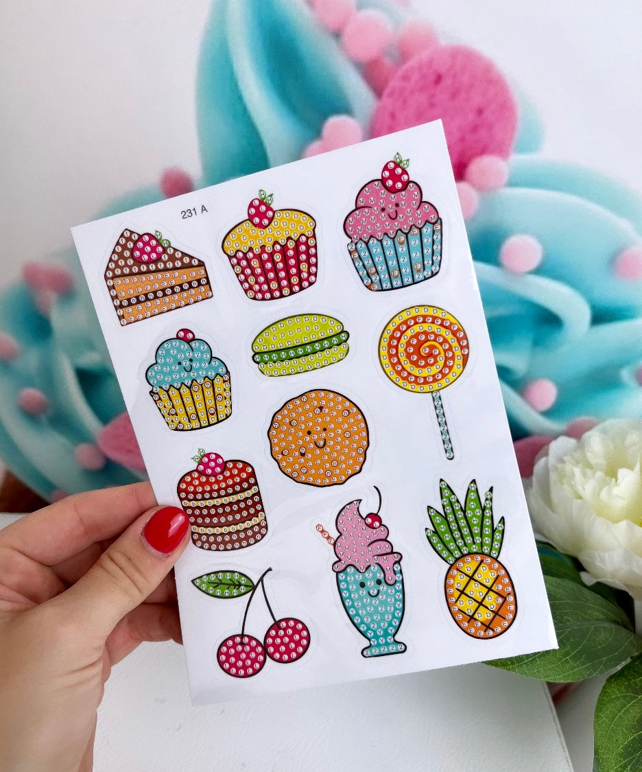 Diamond Painting Sticker Set "Kawaii-Food Party" 44 Stück XXL Set