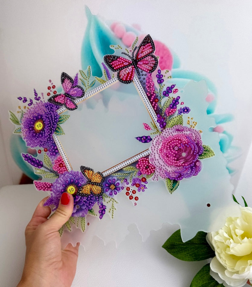Diamond Painting Bilderrahmen "Butterfly/Flowers" 23x25cm