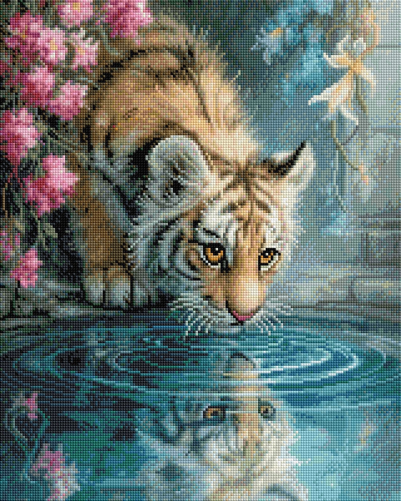 Diamond Painting Bild "Tiger - im Spiegelbild der Stille" von AI-Artist Sandrietta_ai (inkl. Feenstaub) 40x50cm TSS-754