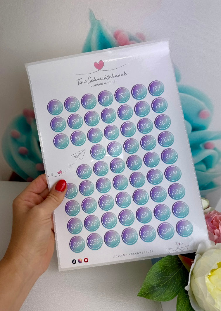 Diamond Painting "Zahlensticker" 1 Stickerbogen (für runde Dosen) NEU (lila)