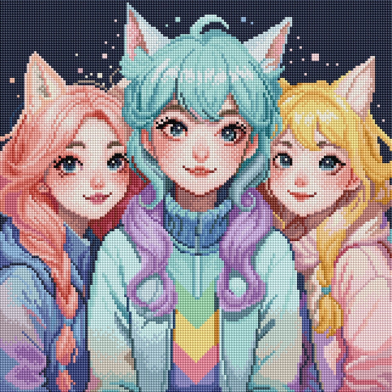 Diamond Painting Bild "Neko Sisters" von TiniSchnickschnack 40x40cm (inkl. Metallic) TSS-829