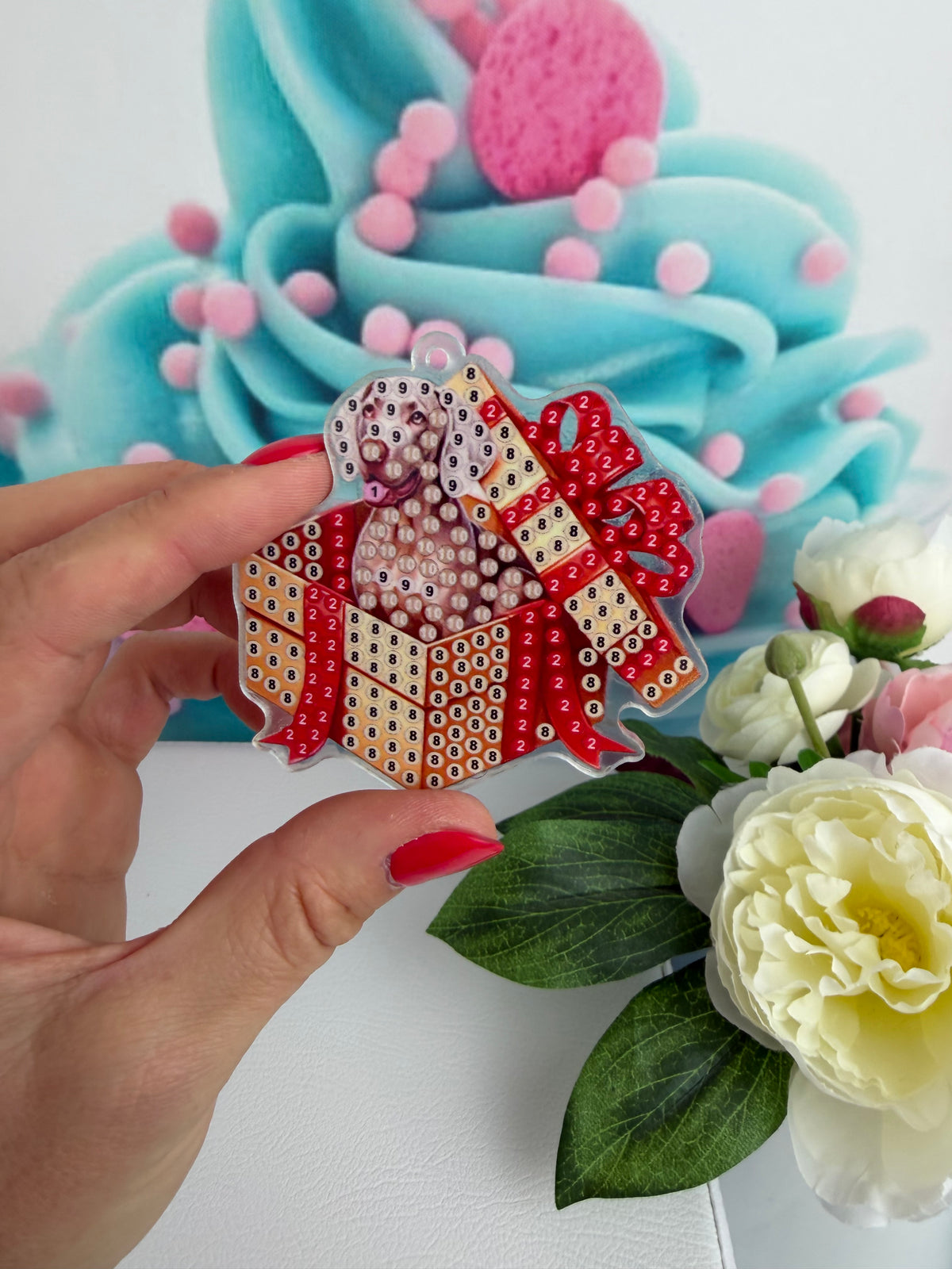 Diamond Painting XMAS Schlüsselanhänger "Pets-Gifts" ca 6x7cm (AH944)
