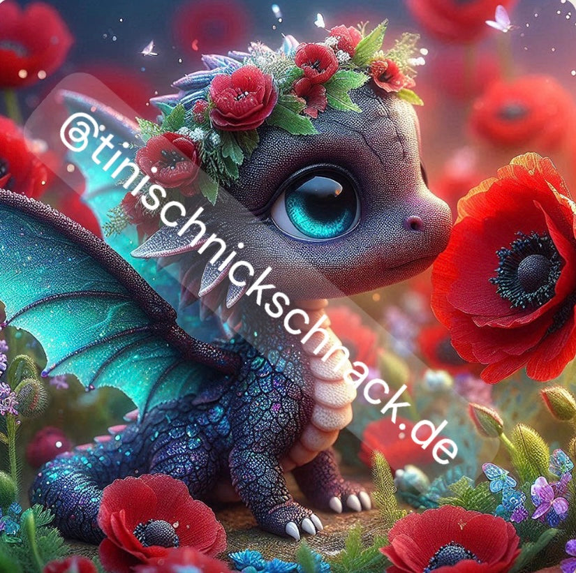 Diamond Painting Bild Drache "Mohnara" von AI-Artist Sandrietta_ai (inkl. Feenstaub) 50x50cm TSS-591