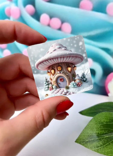 Diamond Painting Cover Minder "Pilzhaus im Winter" (CM)