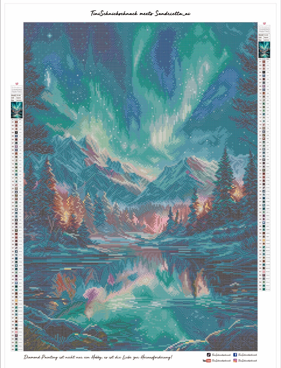 Diamond Painting Bild "Polarlichter über den Bergen" von AI-Artist Sandrietta_ai (inkl. Feenstaub) 50x70cm TSS-880