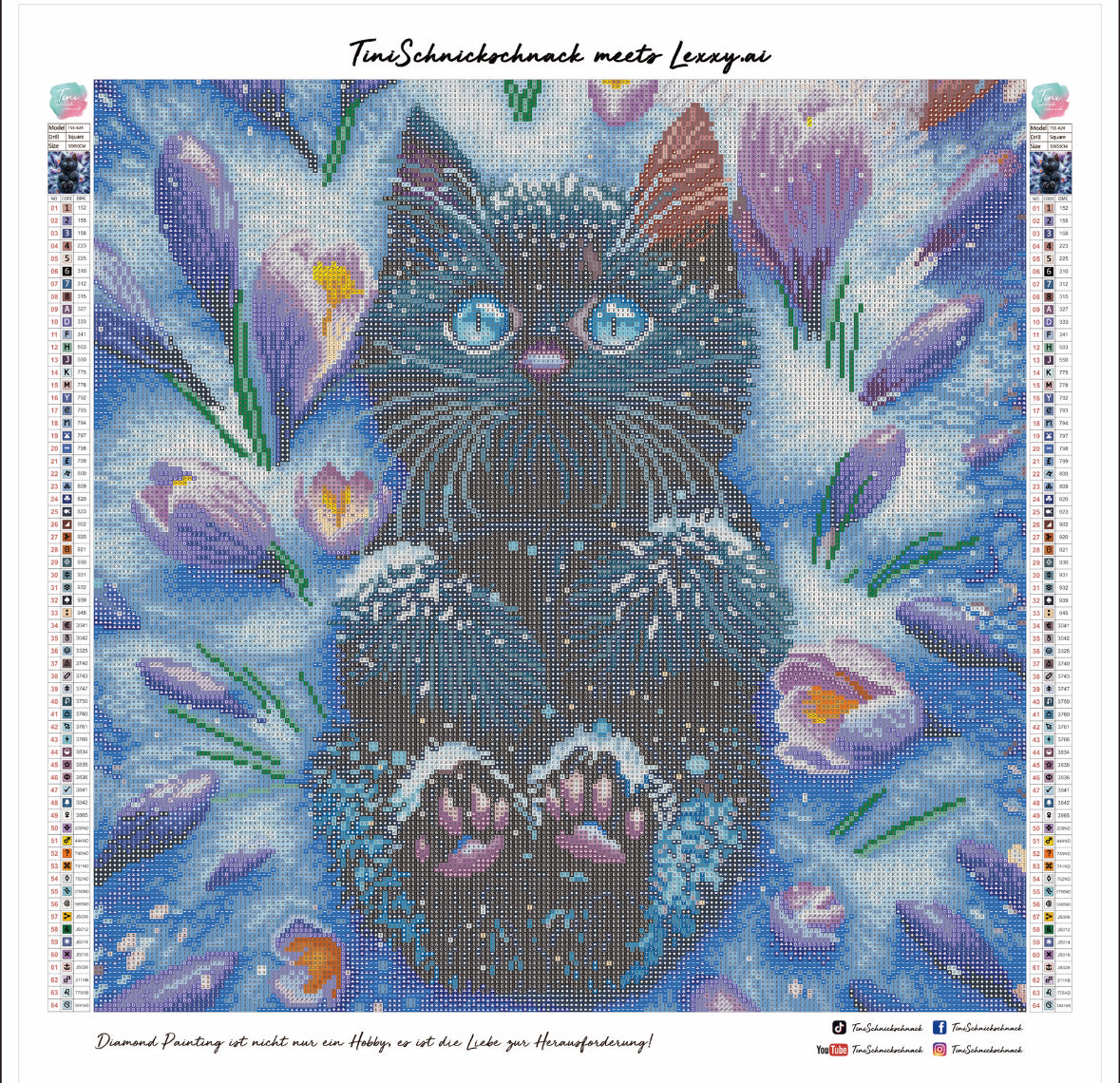 Diamond Painting Bild Katze "Pfötchen im Schneegarten" von AI-Artist Lexxy.ai 50x50cm (inkl. Feenstaub) TSS-624