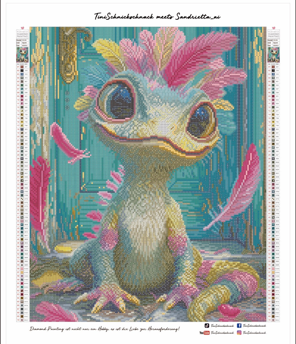 Diamond Painting Bild "Funky Gecko" von AI-Artist Sandrietta_ai (inkl. Metallic) 40x50cm TSS-895